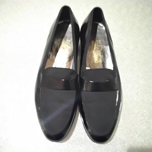 Salvatore Ferragamo Black Leather & Velvety Material Loafers 10.5 M Preowned
